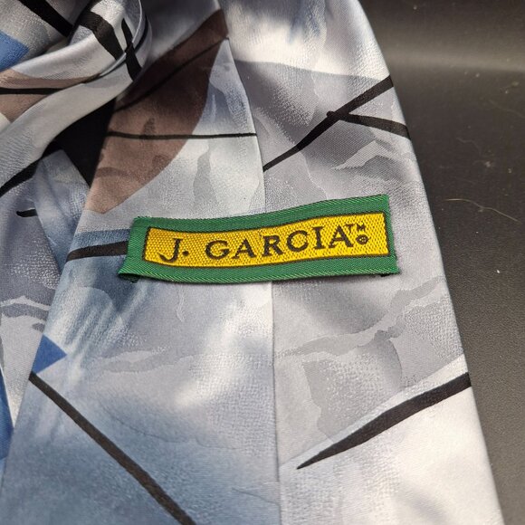 Geometric Blue & White Abstract Designer Necktie By J. Garcia Collection Fifteen - Picture 3 of 5